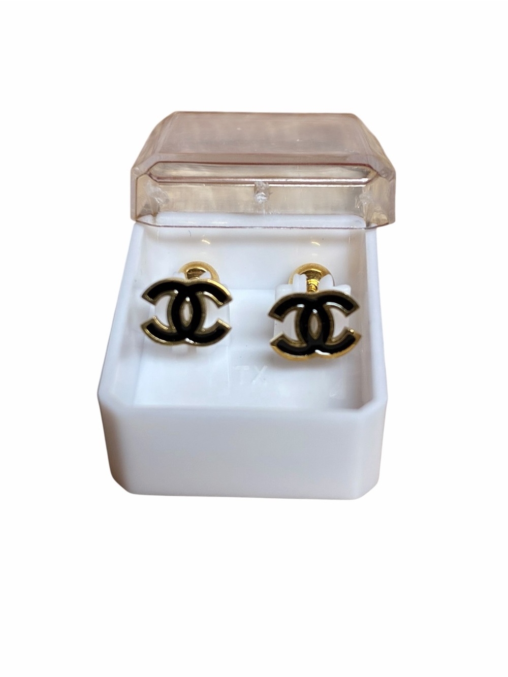 ✨ChaneI.Stainless Steel Black Screw Back / Safety Back CC Logo Earrings